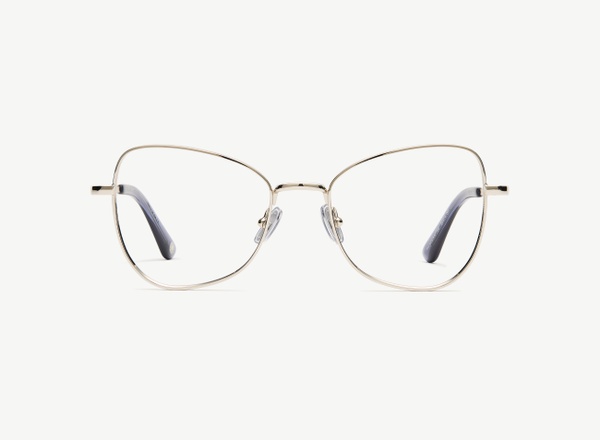 Front view of a pair of eyeglasses called the Muse in Silver