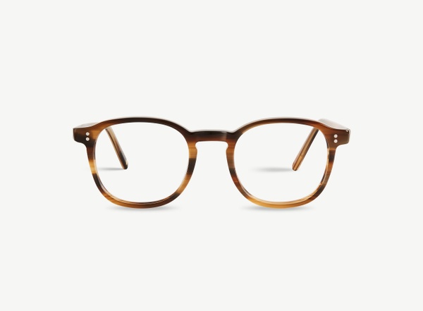 Front view of a pair of eyeglasses called the Idealist in Walnut