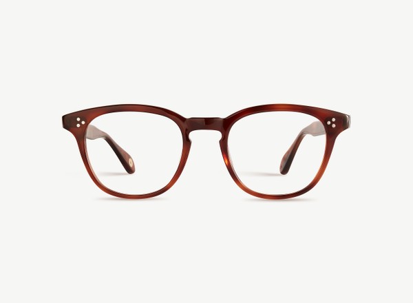 Front view of a pair of eyeglasses called the Believer in Havana