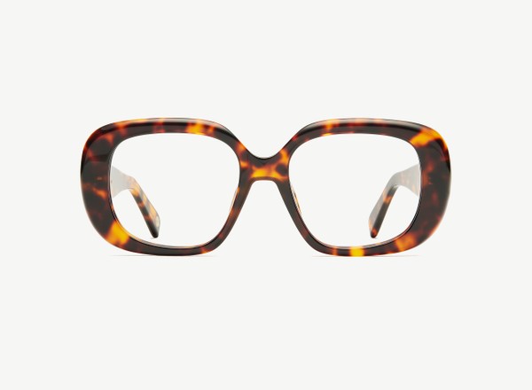 Front view of a pair of eyeglasses called the Fan in Tortoise