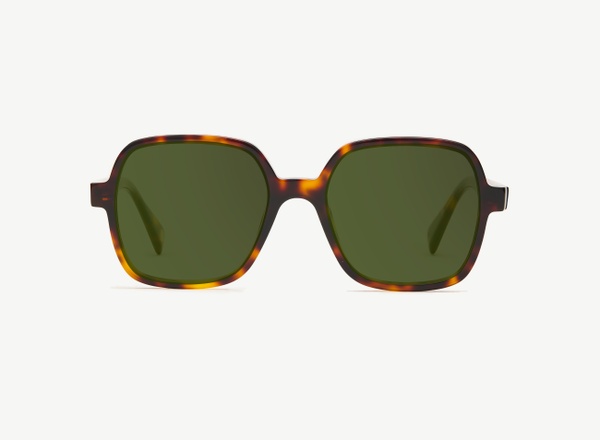 Front view of a pair of eyeglasses called the Reporter in Tortoise