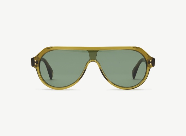 Front view of a pair of eyeglasses called the Seeker in Olive