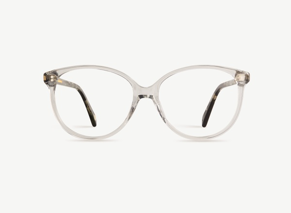 Front view of a pair of eyeglasses called the Stylist in Frost