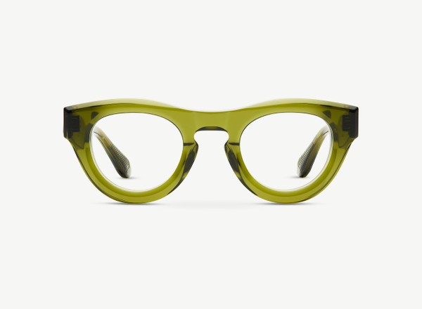 Front view of a pair of eyeglasses called the Nino in Khaki