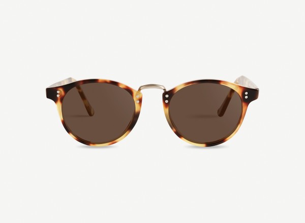 Front view of a pair of eyeglasses called the Saint in Camel