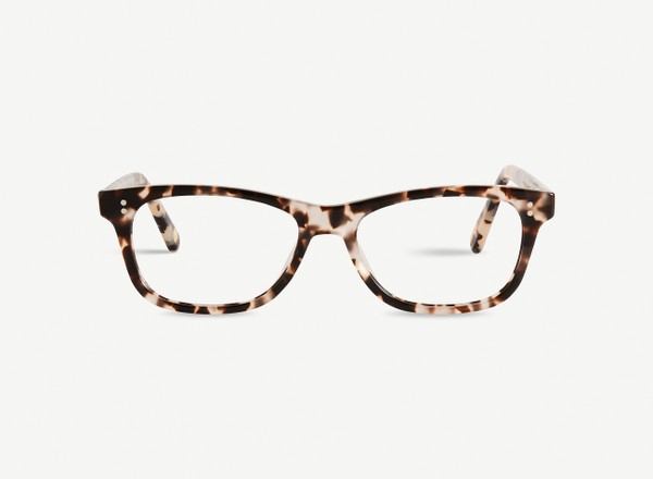 Front view of a pair of eyeglasses called the Romantic in Granite