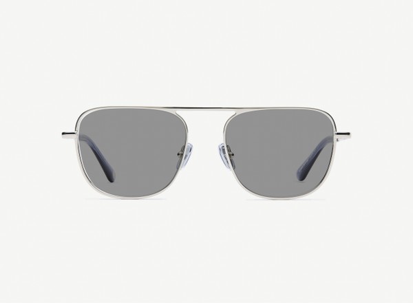 Front view of a pair of eyeglasses called the Pioneer in Silver