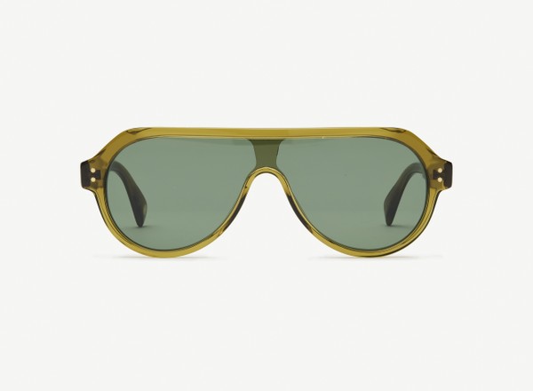 Front view of a pair of eyeglasses called the Seeker in Olive