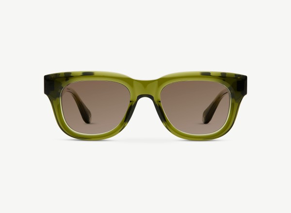 Front view of a pair of eyeglasses called the Tony in Khaki