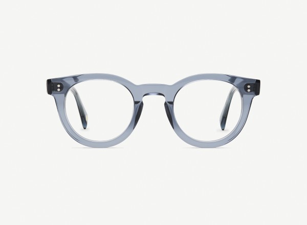 Front view of a pair of eyeglasses called the Messenger in Denim