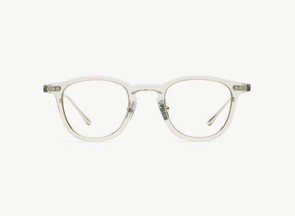 Front view of a pair of eyeglasses called the Critic in Smoke