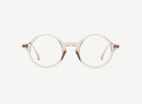Front view of a pair of eyeglasses called the Curator in Nude