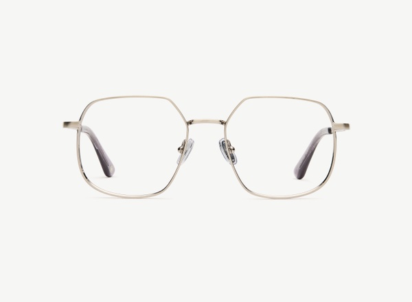 Front view of a pair of eyeglasses called the Maestra in Gunmetal
