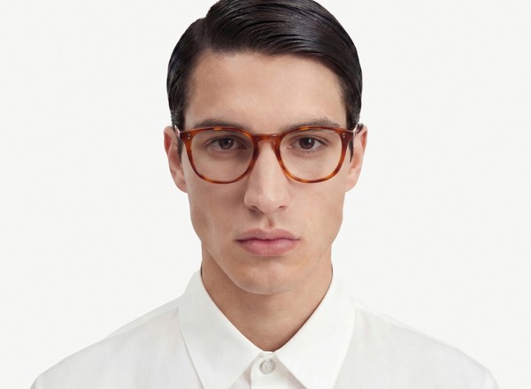 Front view of a pair of eyeglasses called the Pal in Amber