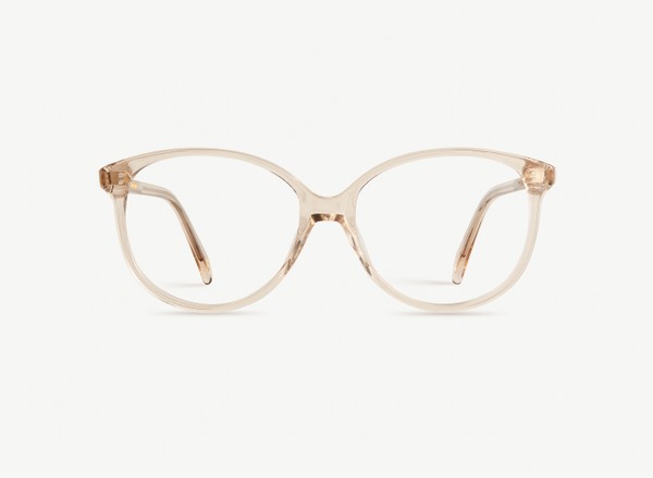 Front view of a pair of eyeglasses called the Stylist in Nude