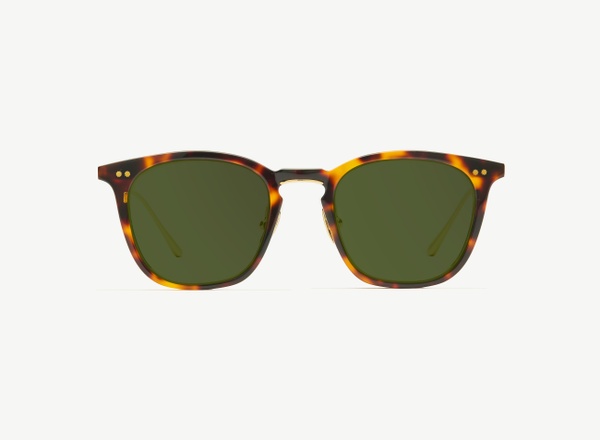 Front view of a pair of eyeglasses called the Trader in Tortoise