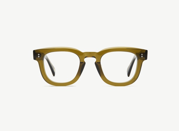 Front view of a pair of eyeglasses called the Romeo in Olive