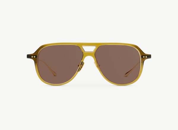 Front view of a pair of eyeglasses called the Aviator in Olive