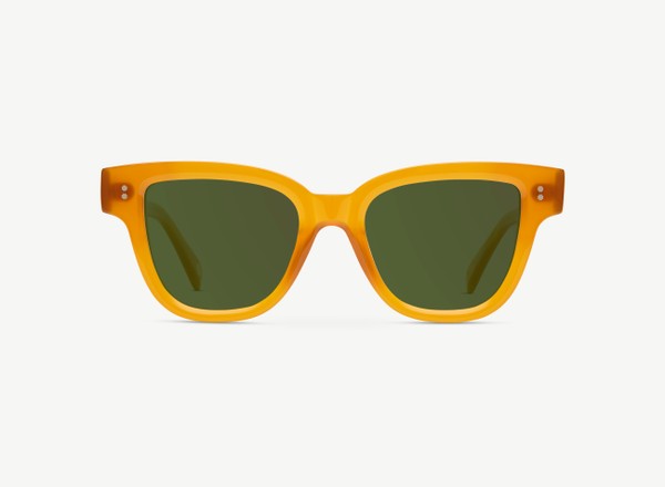 Front view of a pair of eyeglasses called the Singer in Marigold