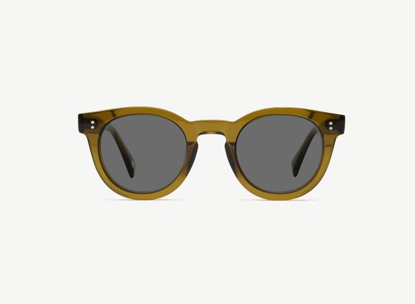 Front view of a pair of eyeglasses called the Messenger in Olive
