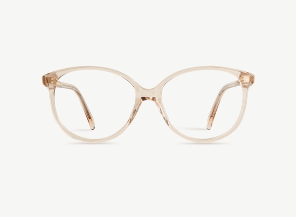 Front view of a pair of eyeglasses called the Stylist in Nude