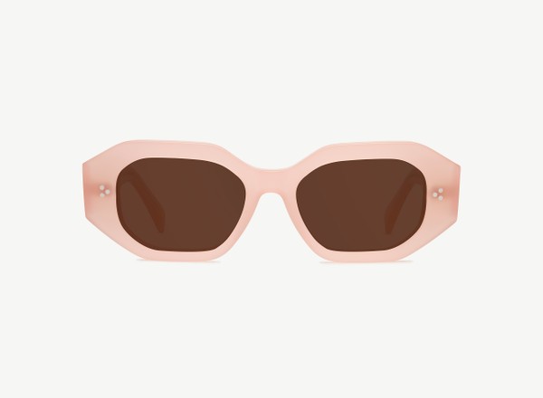 Front view of a pair of eyeglasses called the Rockstar in Flamingo