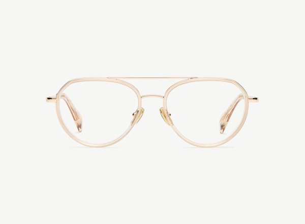Front view of a pair of eyeglasses called the Voyager in Nude