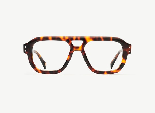 Front view of a pair of eyeglasses called the Admiral in Tortoise