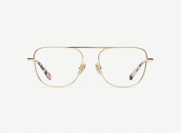 Front view of a pair of eyeglasses called the Pioneer in Rose Gold