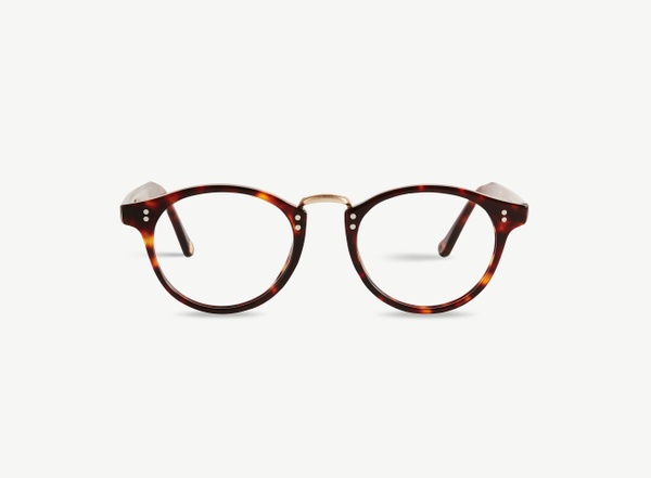 Front view of a pair of eyeglasses called the Saint in Chocolate