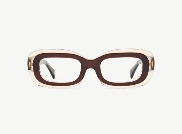 Front view of a pair of eyeglasses called the Serene in Cocoa Fuse