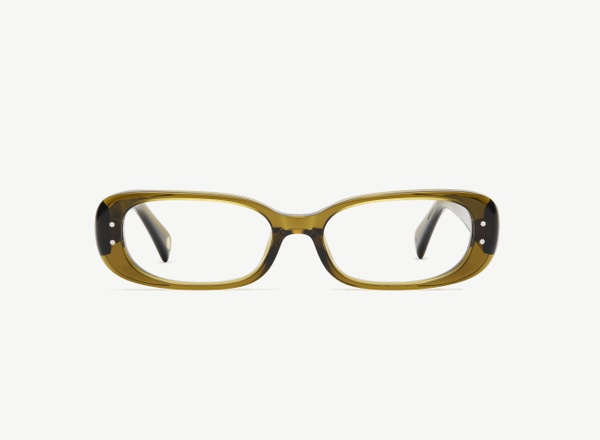 Front view of a pair of eyeglasses called the Nomad in Olive