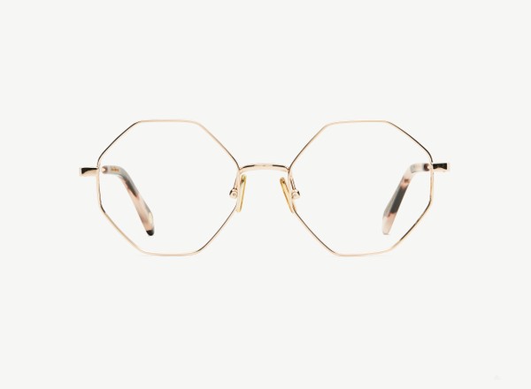 Front view of a pair of eyeglasses called the Utopian in Rose Gold