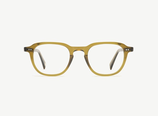Front view of a pair of eyeglasses called the Doer in Olive