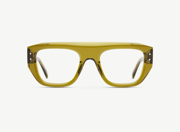 Front view of a pair of eyeglasses called the Stark in Olive
