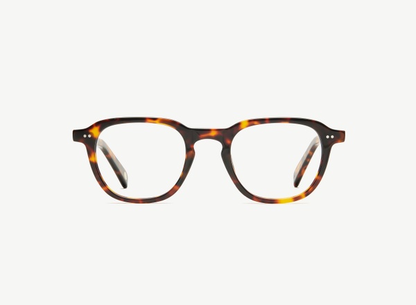 Front view of a pair of eyeglasses called the Doer in Tortoise