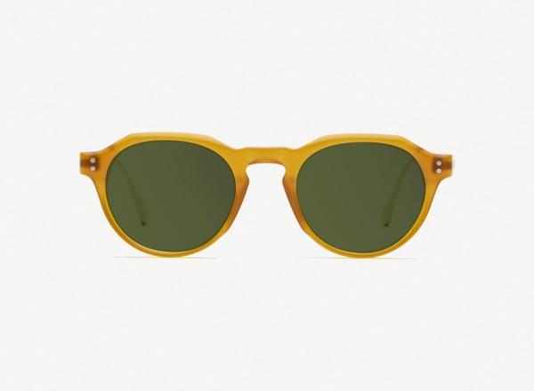 Front view of a pair of eyeglasses called the Editor in Marigold