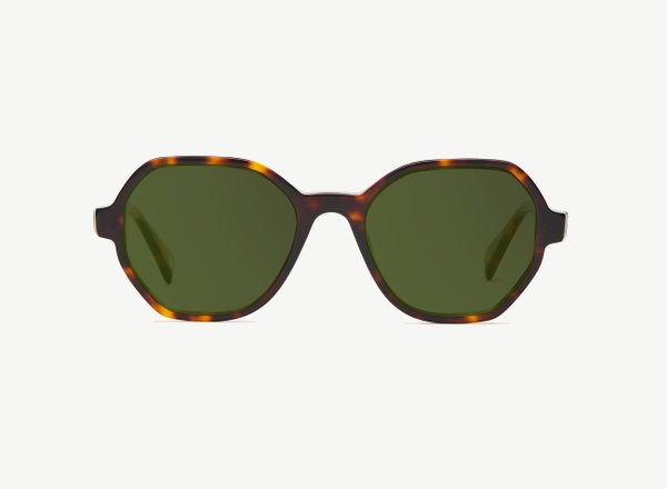 Front view of a pair of eyeglasses called the Storyteller in Tortoise