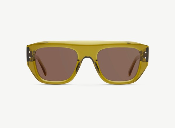 Front view of a pair of eyeglasses called the Stark in Olive