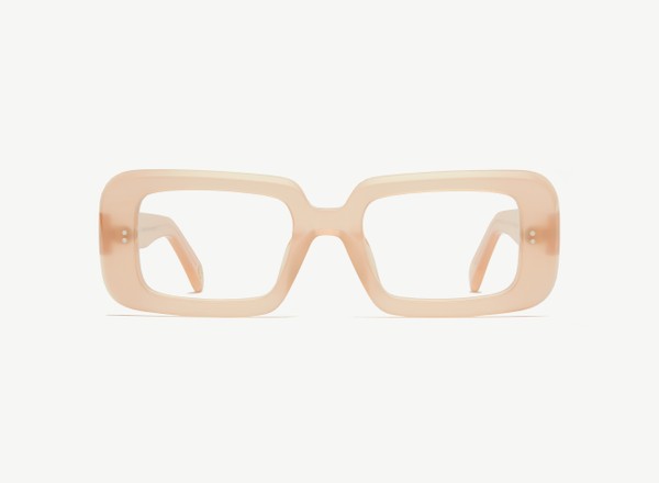 Front view of a pair of eyeglasses called the Boss in Coral