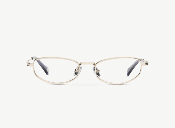 Front view of a pair of eyeglasses called the Whisperer in Silver