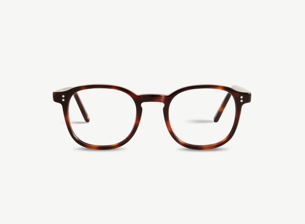Front view of a pair of eyeglasses called the Idealist in Cognac