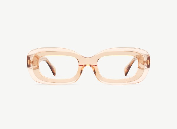 Front view of a pair of eyeglasses called the Serene in Nude Fuse
