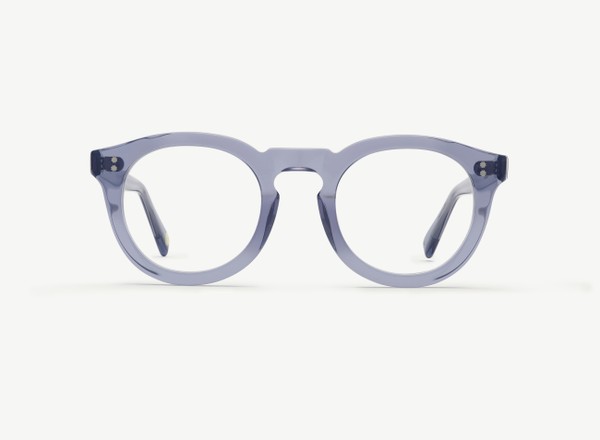 Front view of a pair of eyeglasses called the Charmer in Denim