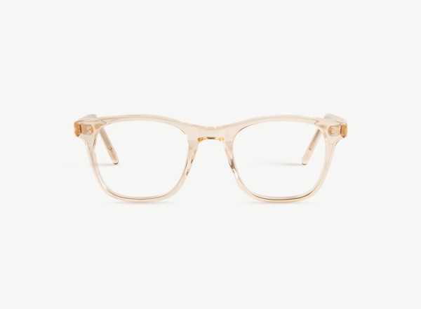 Front view of a pair of eyeglasses called the Bookworm in Peach