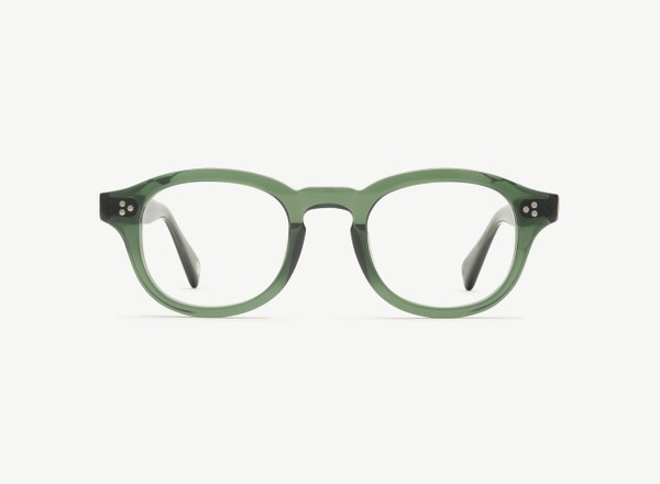 Front view of a pair of eyeglasses called the Optimist in Jade