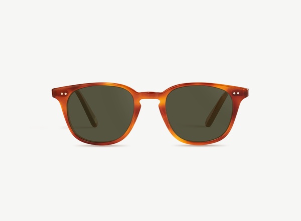 Front view of a pair of eyeglasses called the Samaritan in Amber